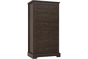 HOSTACK Dark Brown Tall Dresser with 6 Drawers
