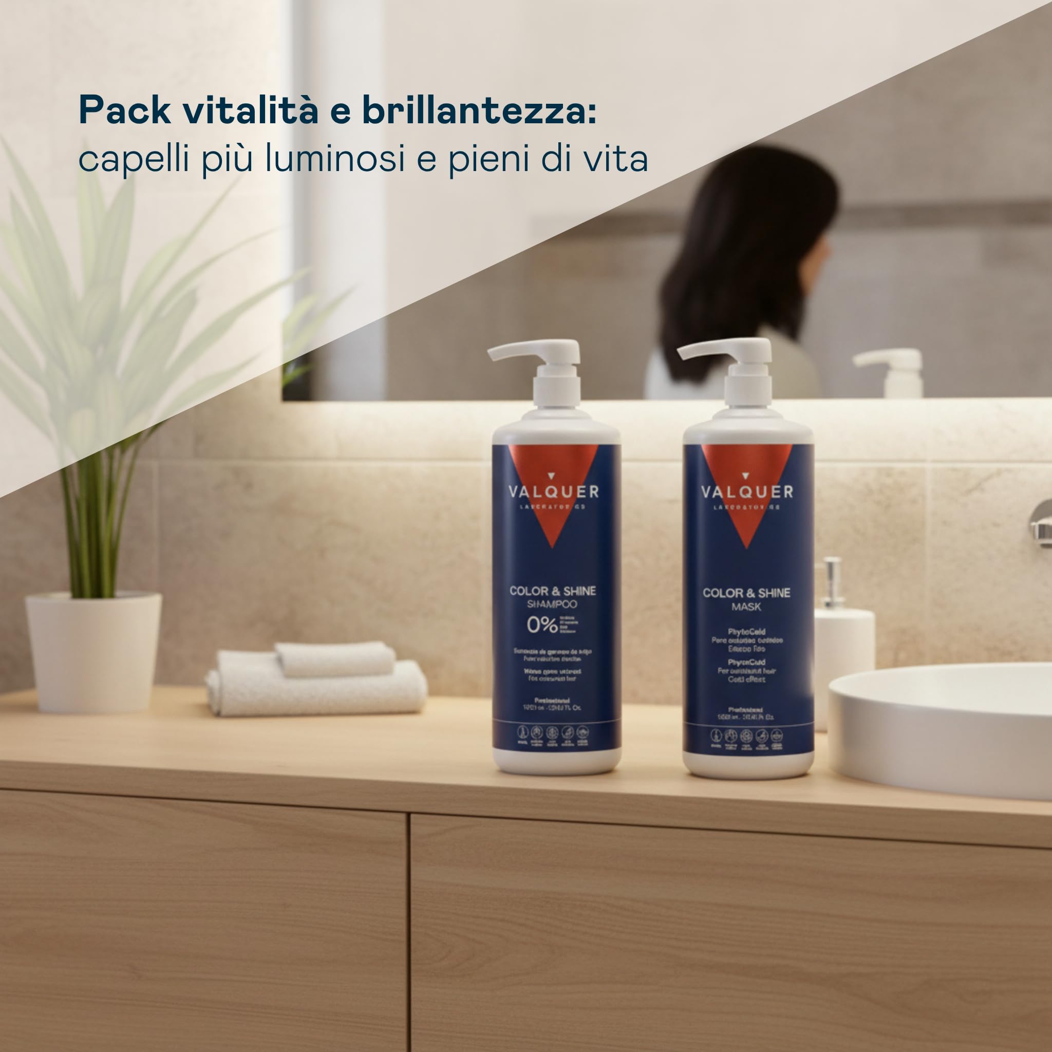 Valquer Professional Pack Shampoo + Maschera Effetto Ghiaccio per Colore e Lucentezza Senza Sale, Senza Siliconi, Senza Parabeni e Senza Solfati Capelli Colorati - 2L