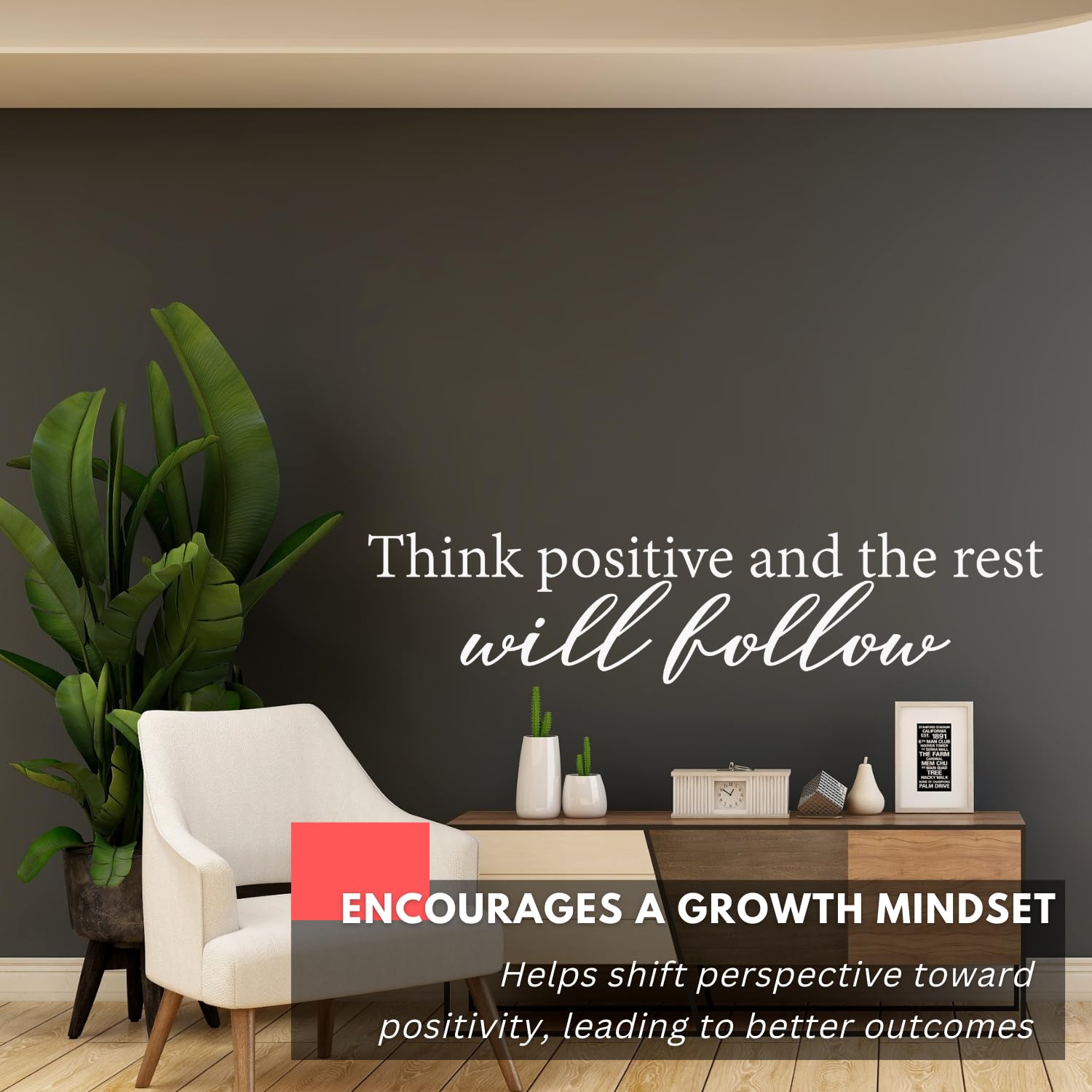 My Vinyl Story Think Positive and The Rest Will Follow Wall Sticker Adesivo da parete motivazionale per ufficio, decorazione da parete in vinile per scuola, scuola, palestra, parole e diciture