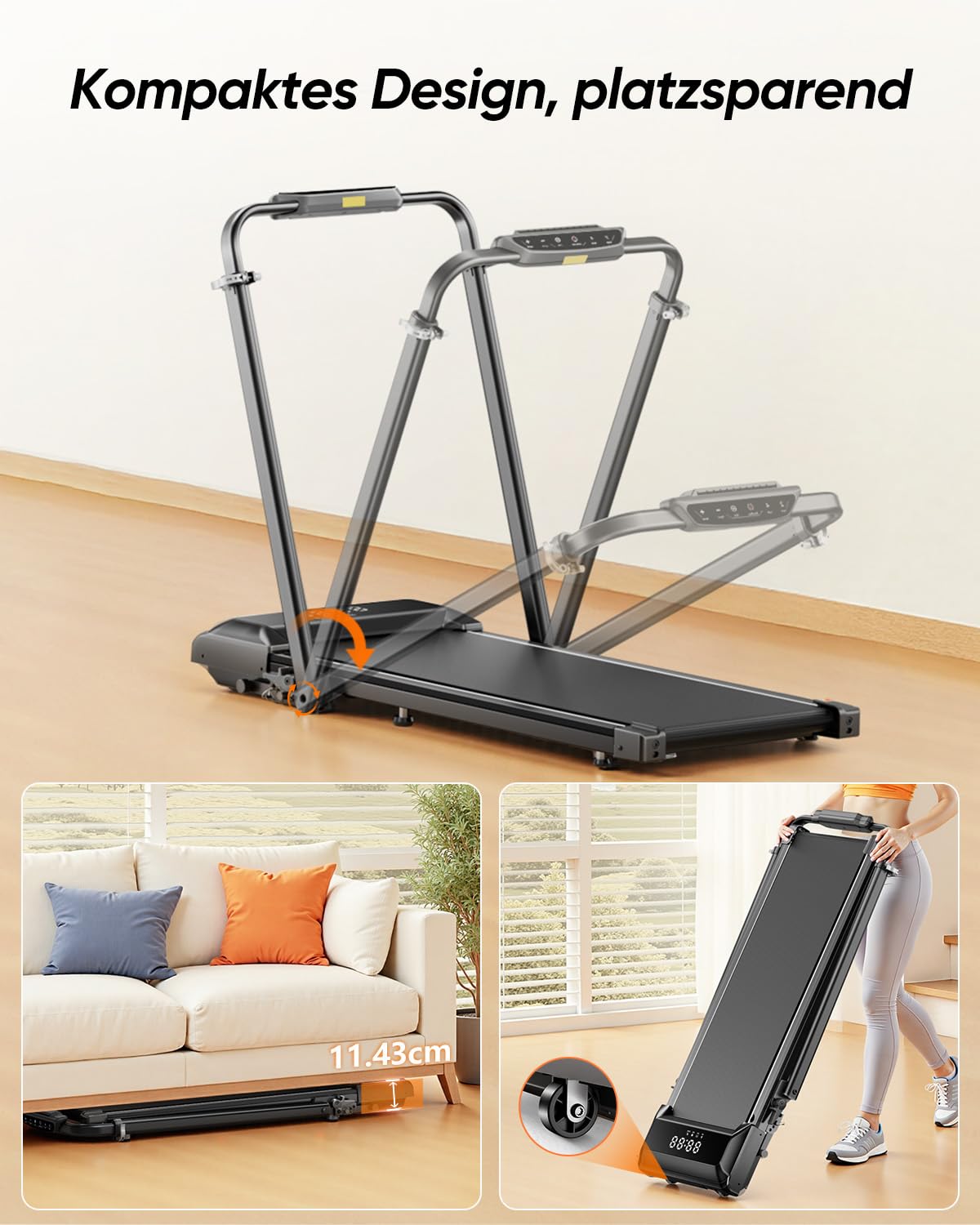 laufband für Zuhause mit Neigung, 6 IN 1 Walking Pad mit 0~15% Automatischer Steigung, 3.0HP Klappbar Laufband für Zuhause & Büro mit Lautsprecher,Bis 136kg Belastbar