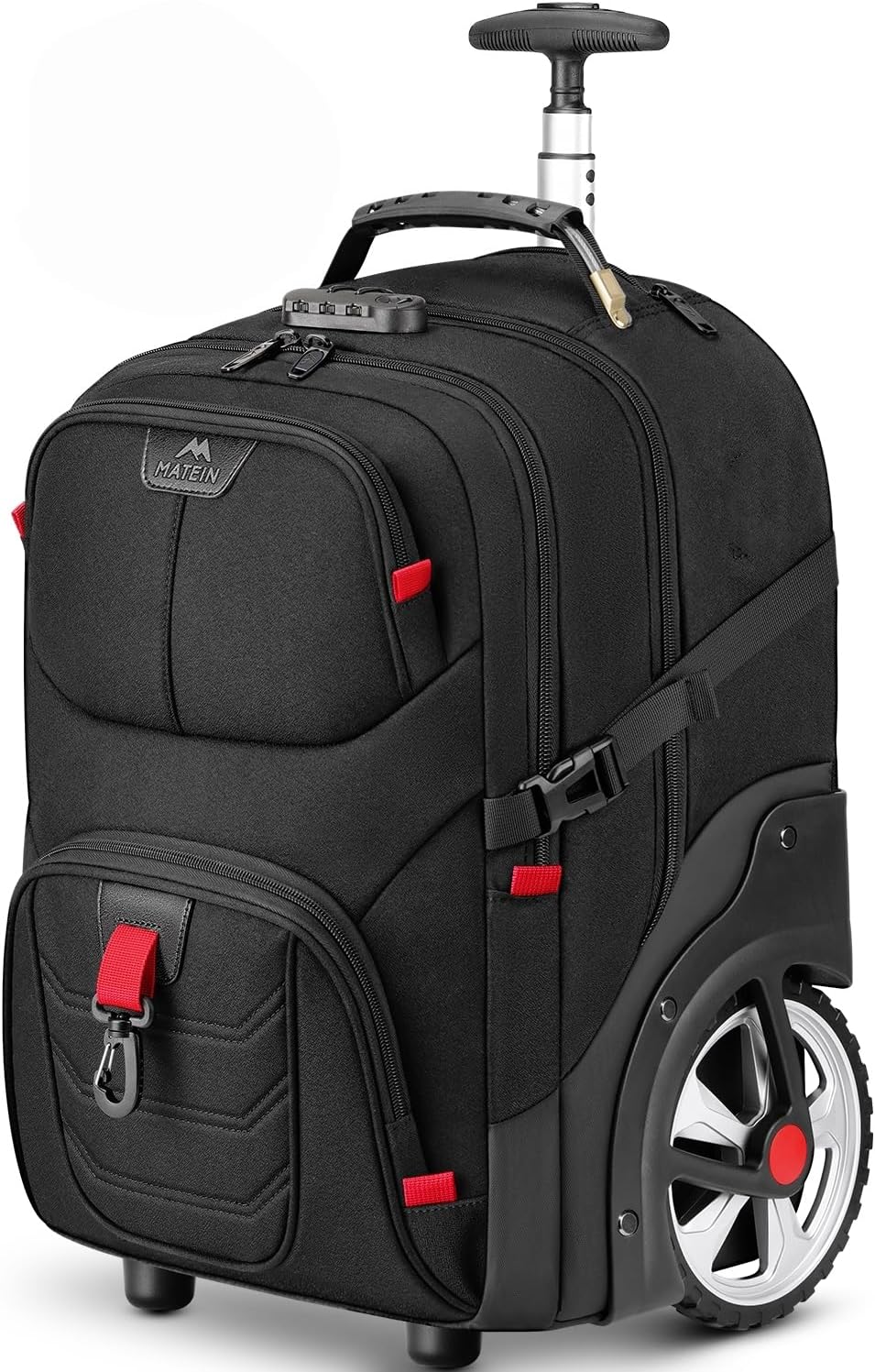 MATEIN Rolling Bag with Wheels, 17 Inch Extra Large Laptop Roller Backpack for Adults with Anti Theft Lock & USB Charging Port, Water Resistant Wheeled Bag Carry On Luggage for Teacher Work Travel Men
