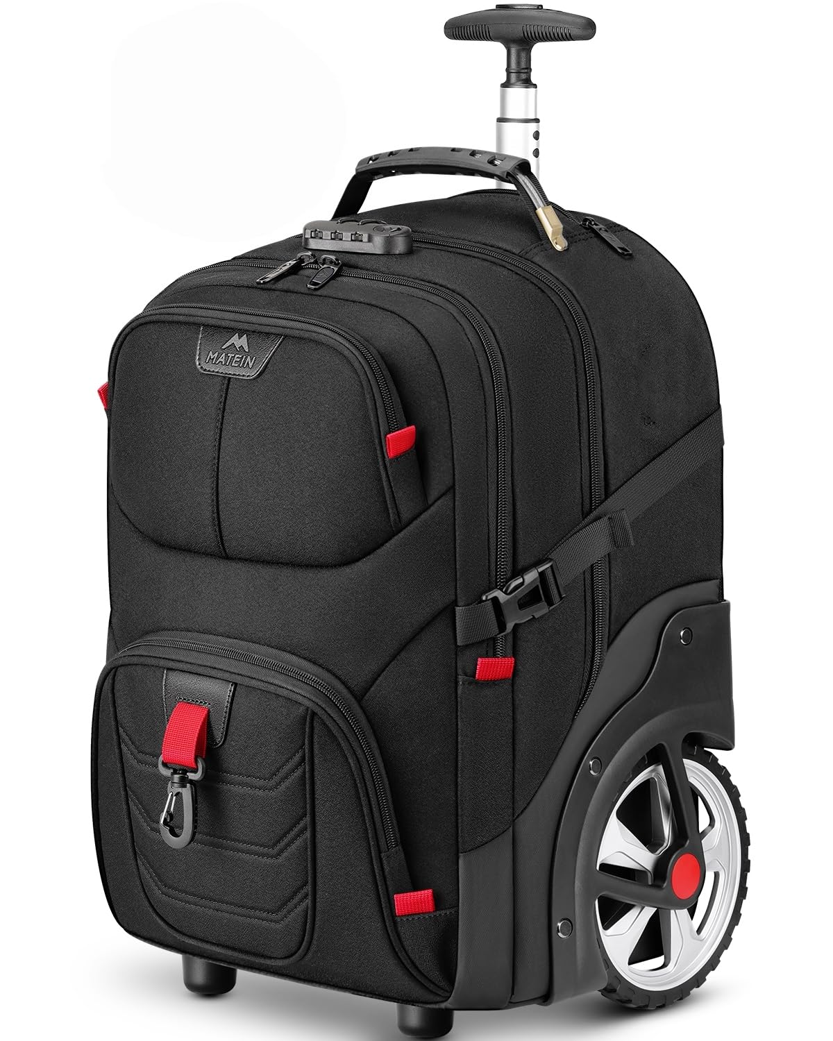 MATEIN Rolling Bag with Wheels, 17 Inch Extra Large Laptop Roller Backpack for Adults with Anti Theft Lock & Sturdy Handle, Water Resistant Wheeled Bag Carry On Luggage for Teacher Work Travel Men
