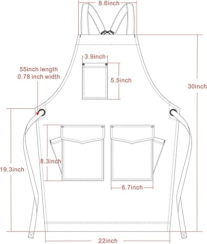 Miniatura 4 de Jeanerlor - Delantal de mezclilla de algodón con bolsillos, delantales de cocina para peluquería para mujeres y hombres, 2 tamaños, Azulclaro
