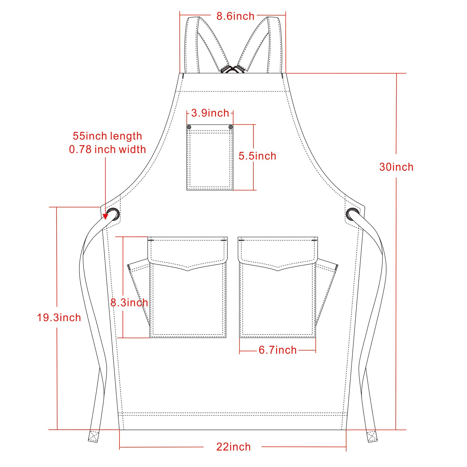 Jeanerlor - Grembiule in denim di cotone con tasche per cucina e parrucchiere, per donne e uomini, 2 taglie