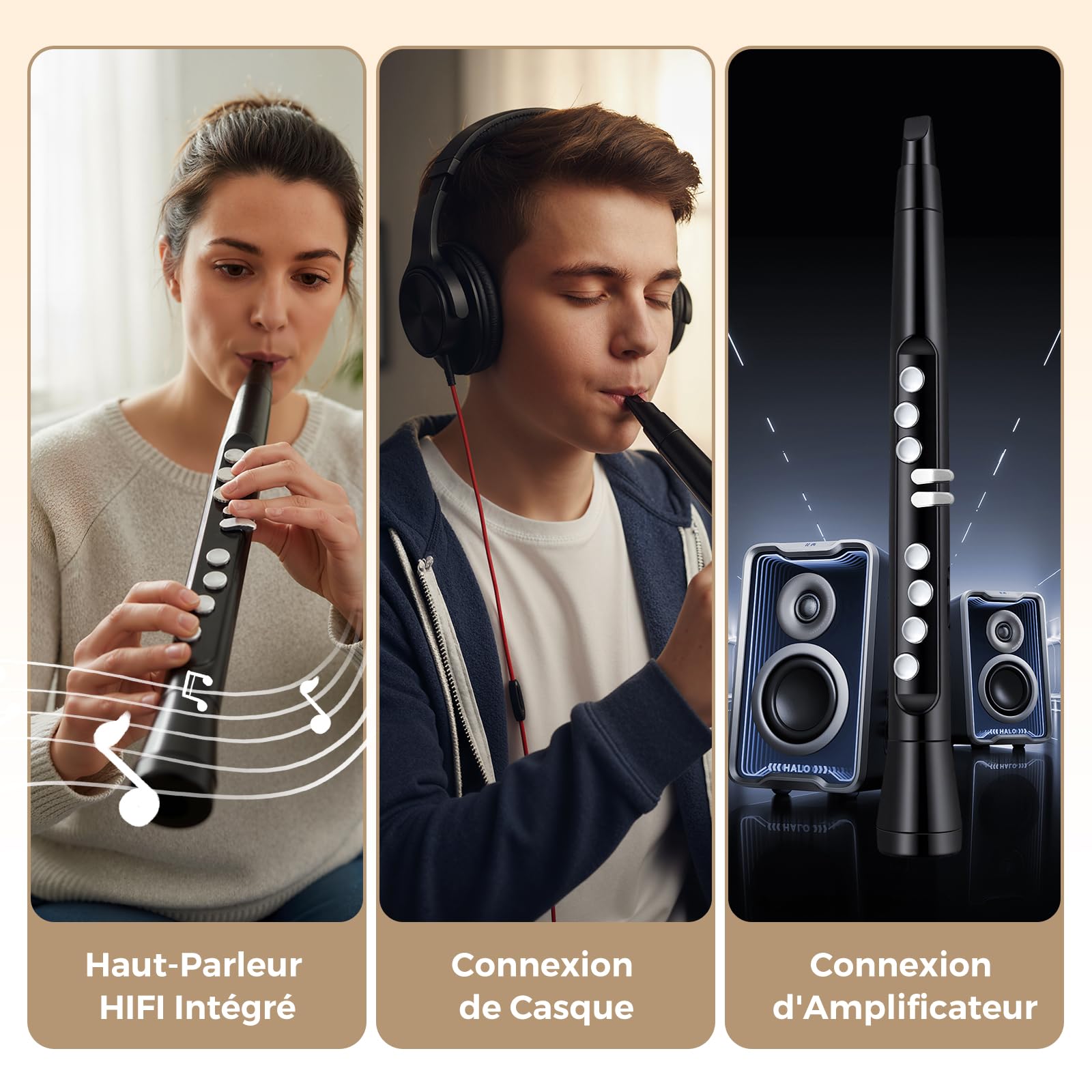 GOPLUS Saxophone Électronique avec Écran LED, Instrument à Vent Numérique avec MIDI, 100 Sons, 2 Doigtés, 32 Niveaux Sensibilité, 12 Fonctions Transposition, Haut-Parleur & Écouteurs
