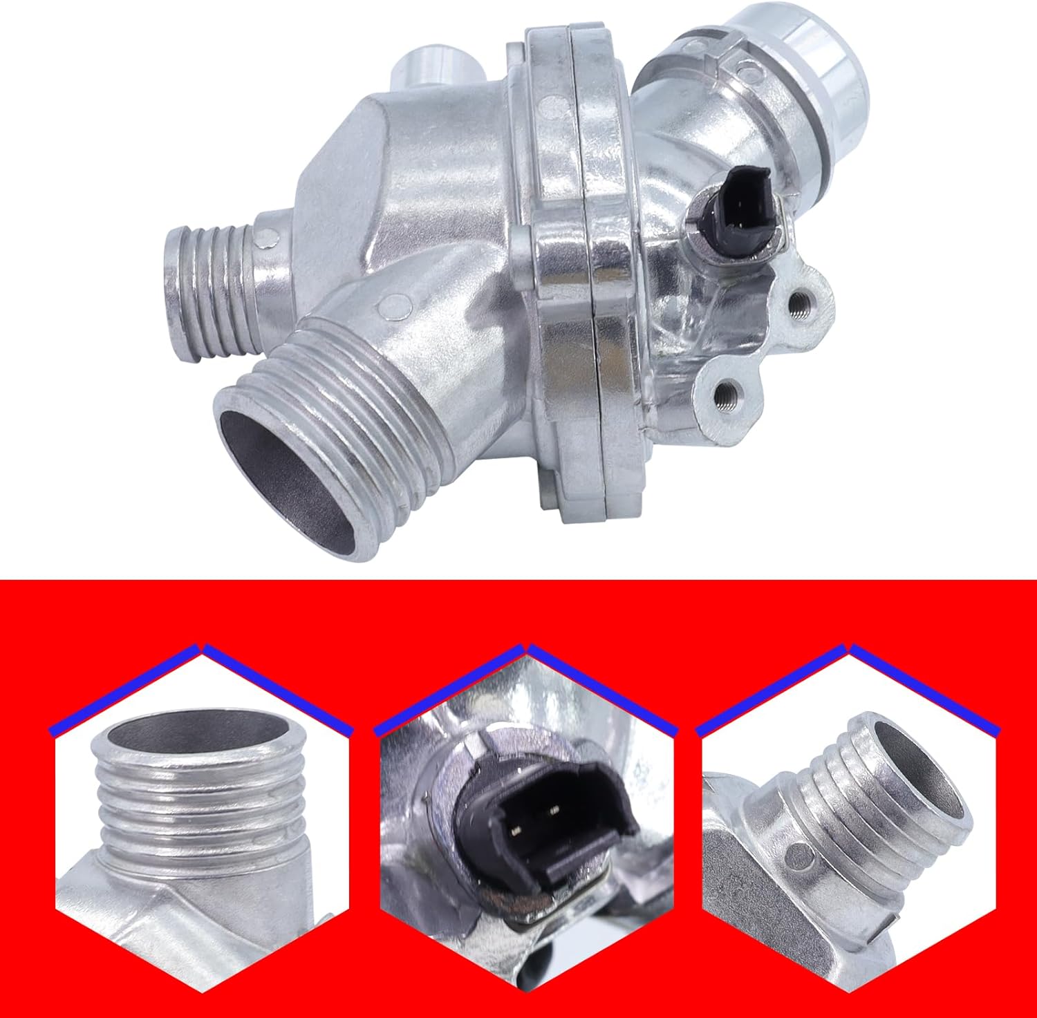 SMMS 11537549476 Aluminum Engine Coolant Thermostat Housing for BMW X3 328i 335i 325i 530i Z4 ‌135i 535i E90 E92 E60 E83 2006-2016, Water Outlet Replace OE: 11537536655