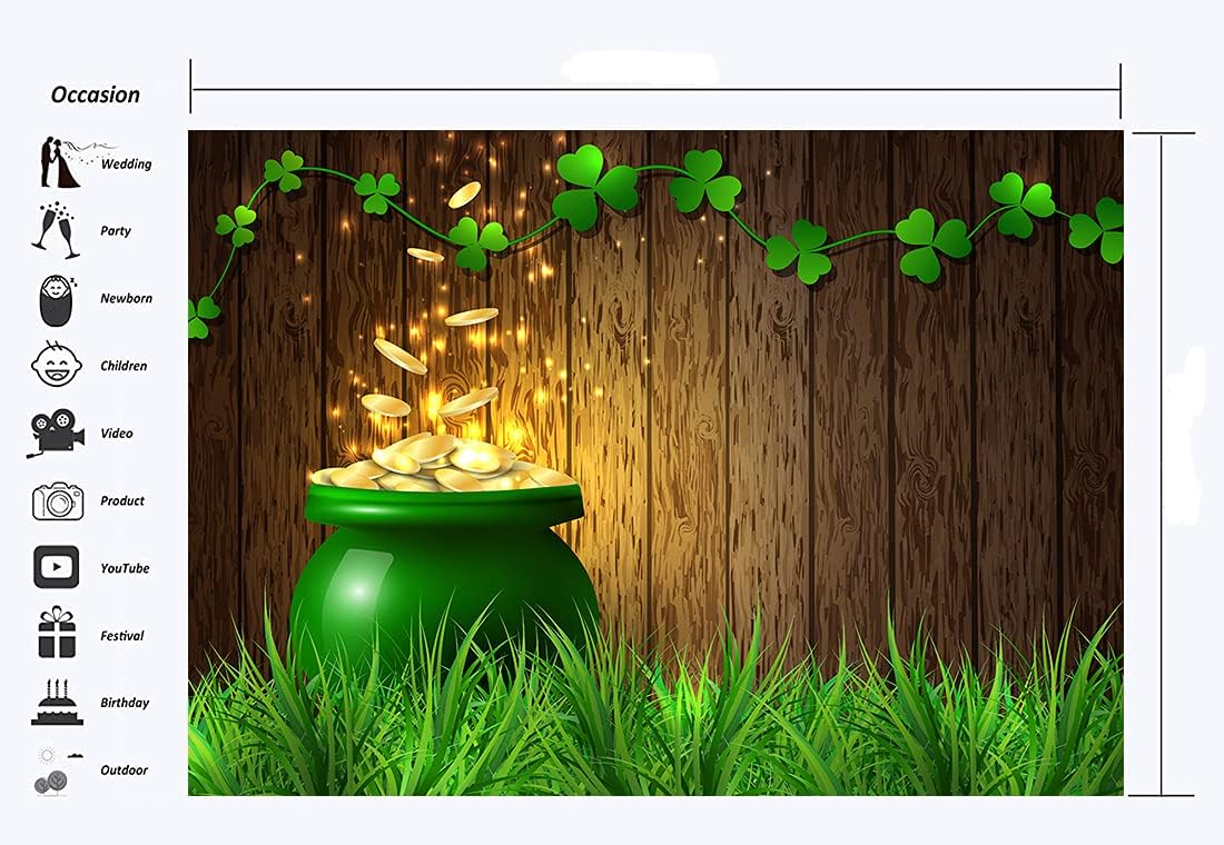 Haosphoto 7X5FT Happy St.Patrick s Day Backdrop for Photography Spring Lucky Irish Shamrock Backdrop Pot of Gold Wood Plank Green Clover Background for Saint Patrick's Day Photo Studio Props HS122 - Image 4