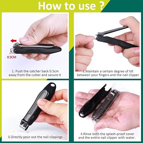 Vista 25 de GLAMFIELDS - Cortauñas con recogedor, cortauñas para manos o pies, de acero inoxidable, para hombres y mujeres, evita que las uñas salten