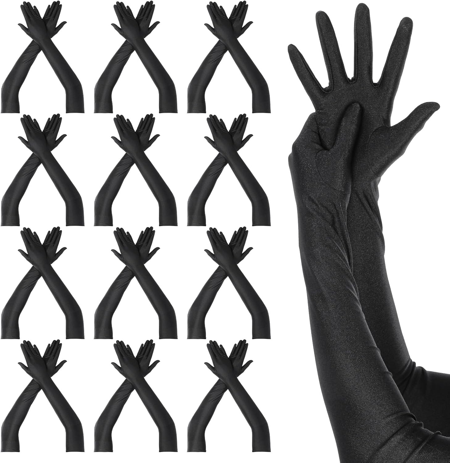 12 Pairs Long Satin Gloves for Women Bride Elbow Opera Costume Dress Stretchy Formal Glove