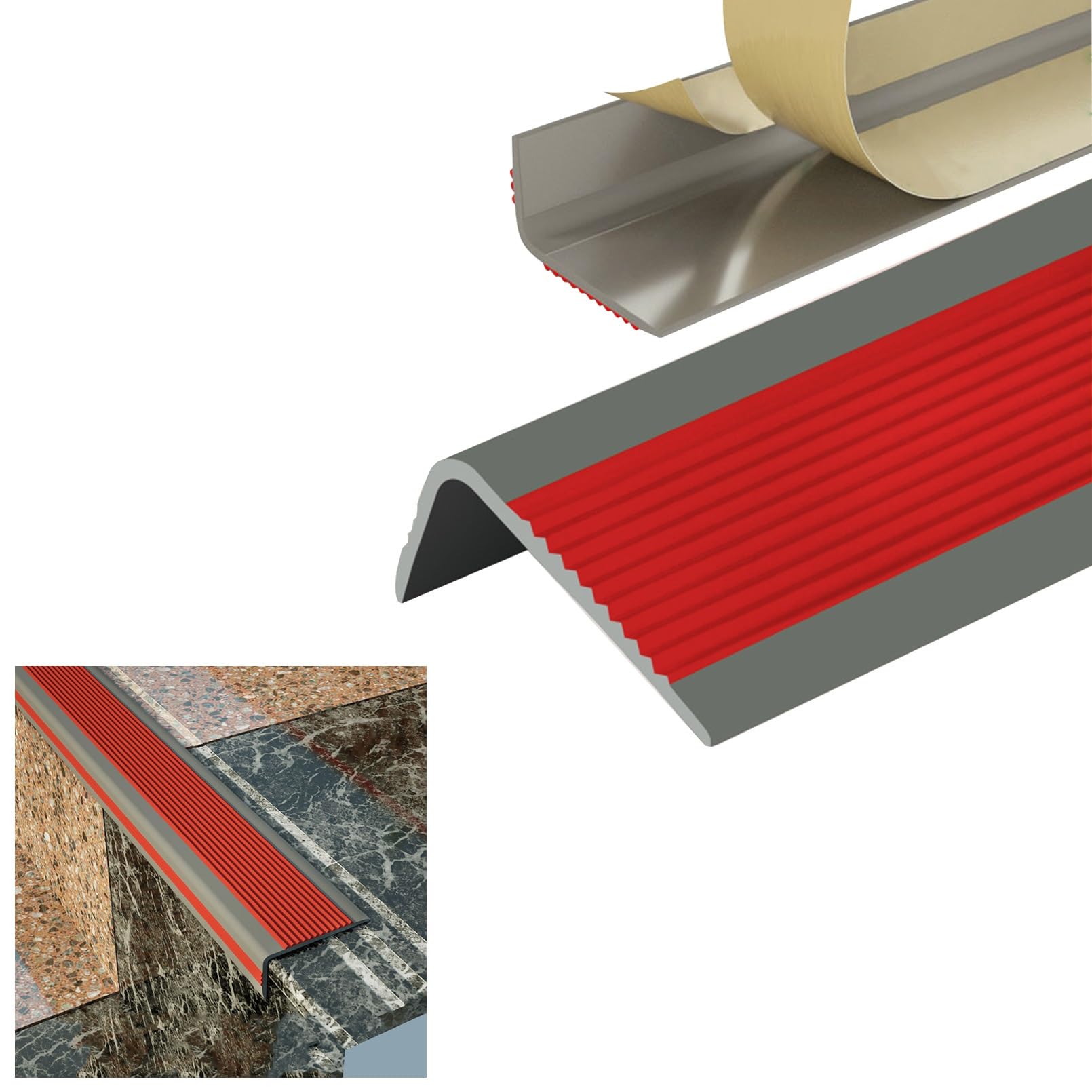 Perfil de Ángulo L Para Escaleras, Perfil de PVC Autoadhesivo de Borde Para Escaleras En Forma de L, Resistente Al Desgaste, Para Peldaños de Interior Y Exterior, Tiras Antideslizantes Para Peldaños(G