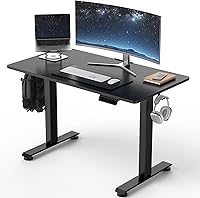 Veken 39.4" Electric Standing Desk: Adjustable Height Small Home Office Desk, Wood Top for Work Study Gaming, Black