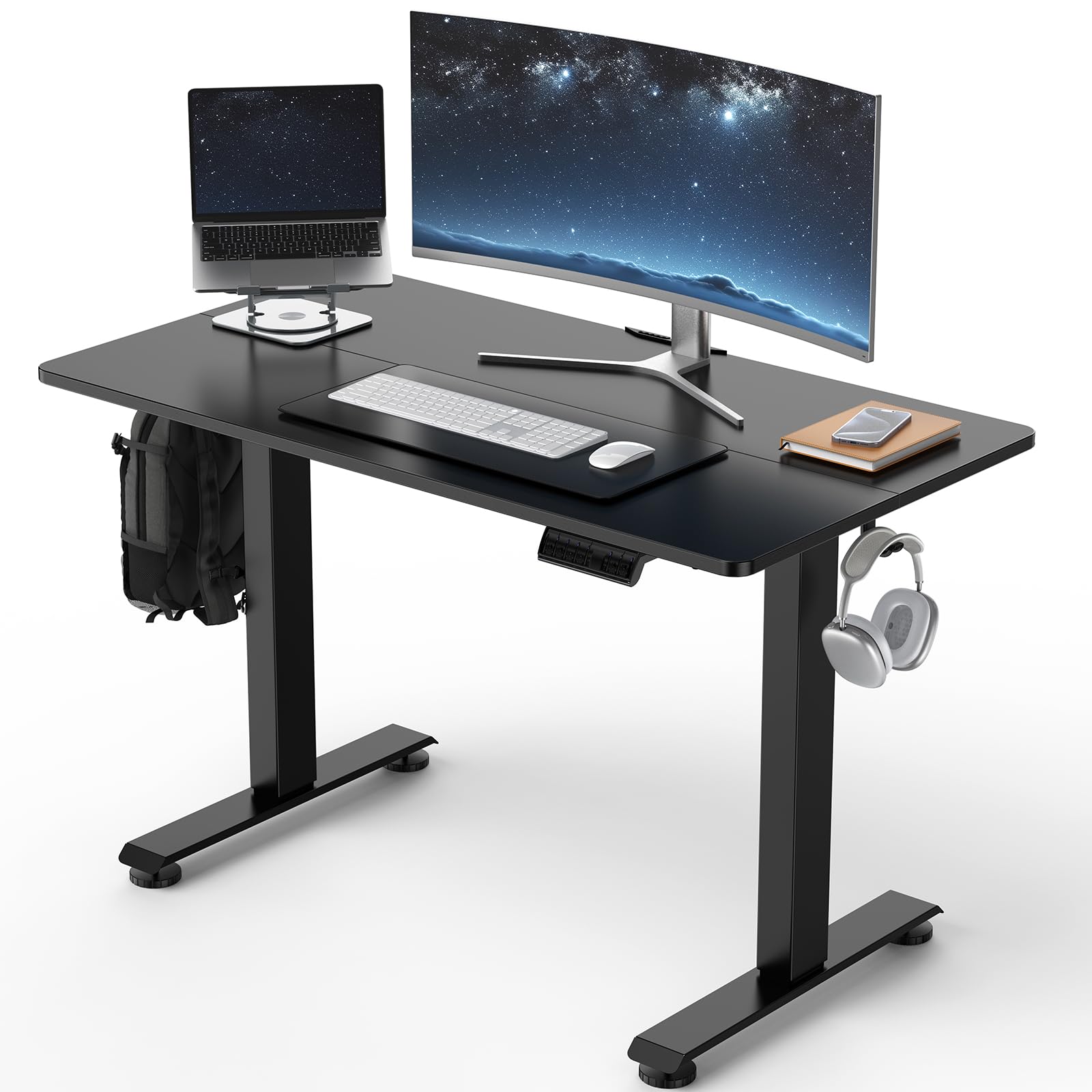 Veken 39.4 Inch Large Electric Standing Desk, Gaming Table, Black