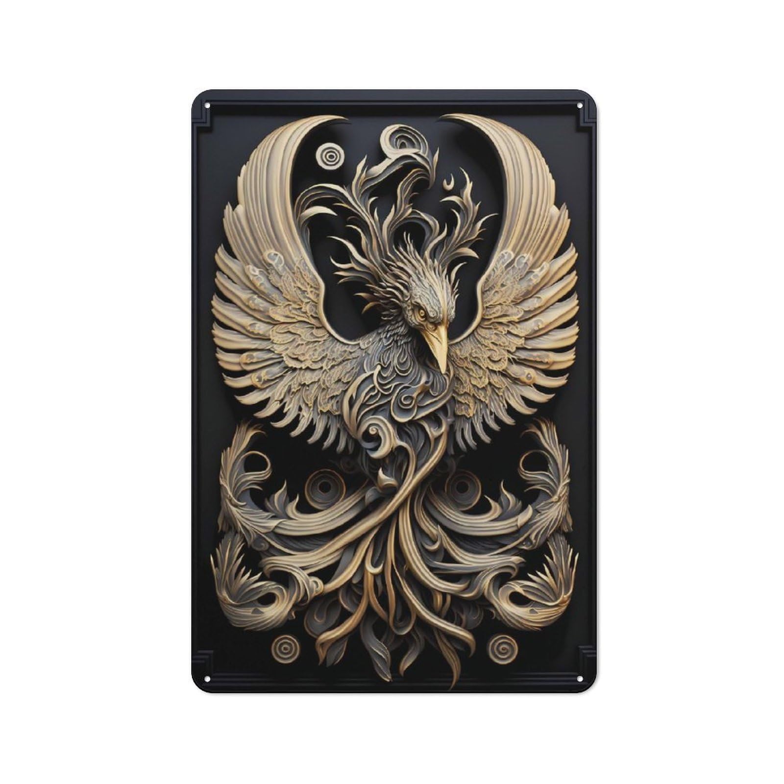 Junmoney Style-12 Vintage Metal Plaque 30X20cm Featuring God Phoenix Art Deco For Hallway Wall, For Wall Display Collectors
