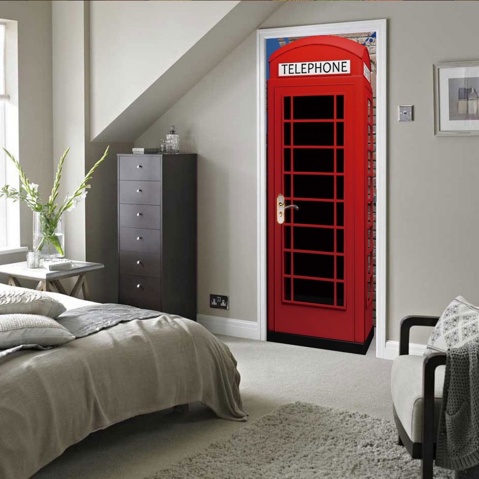 Adesivo Porta Cabina Telefonica Londra - Decorazione 3D Autoadesiva Per Pareti E Mobili