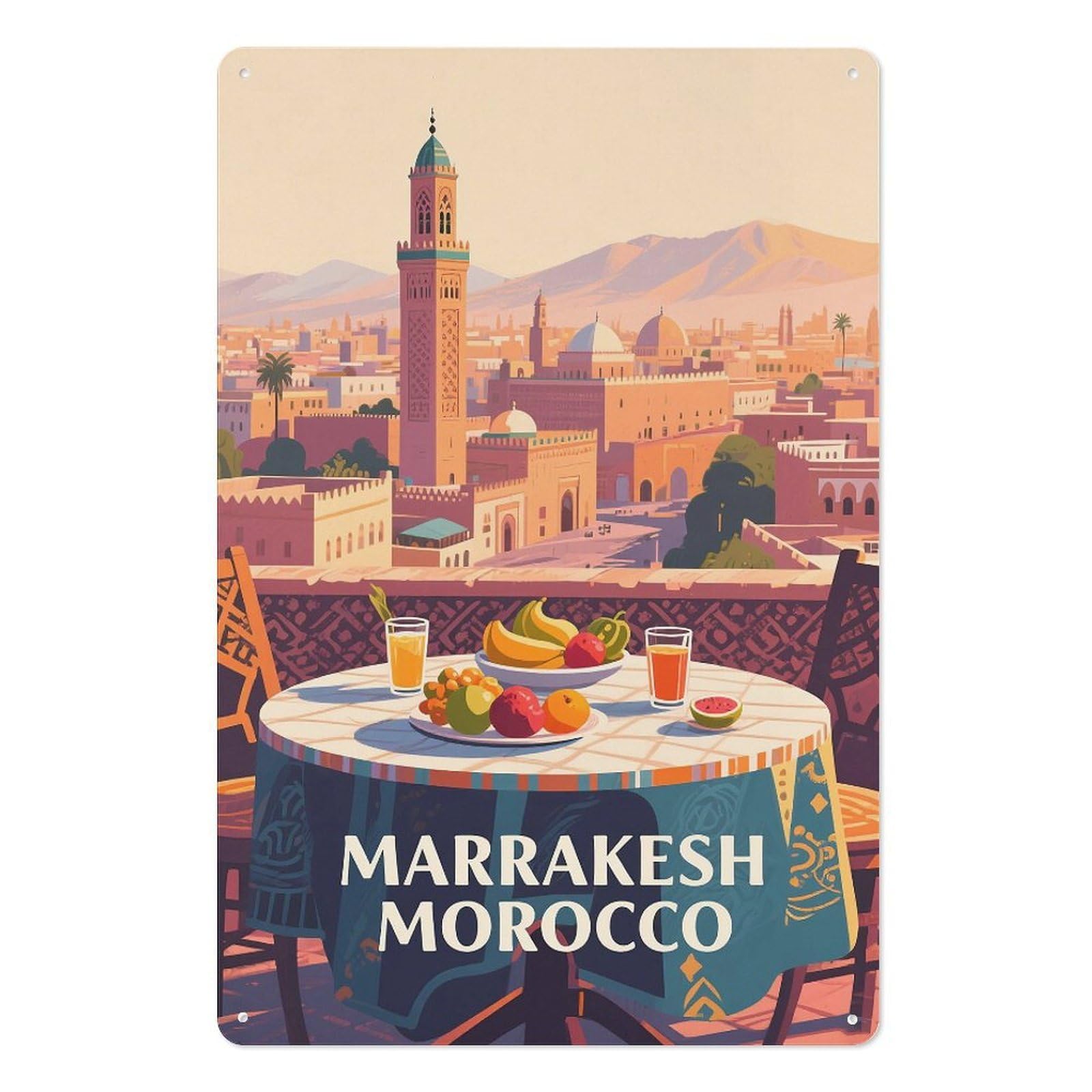 Morocco Retro Design Tin Paintings Vintage Tin Sign 08x12inch(20x30cm) Wall Art for Home Office Bedroom Living Room Cafes Wall Decor