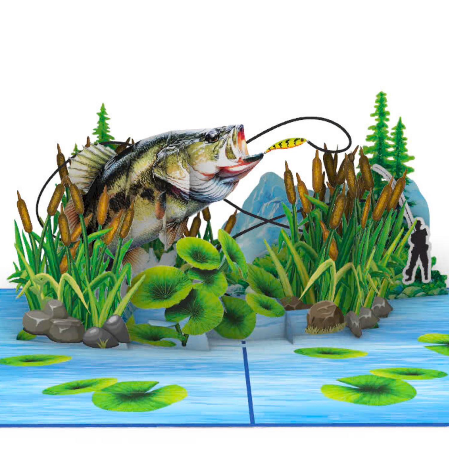 HEARTAGS- Pop Up Birthday Card for Men, Fishing Birthday Card For Dad, Husband, Brother, Son, Grandpa, 3D Fishing Popup Greeting Cards, Size 6x8