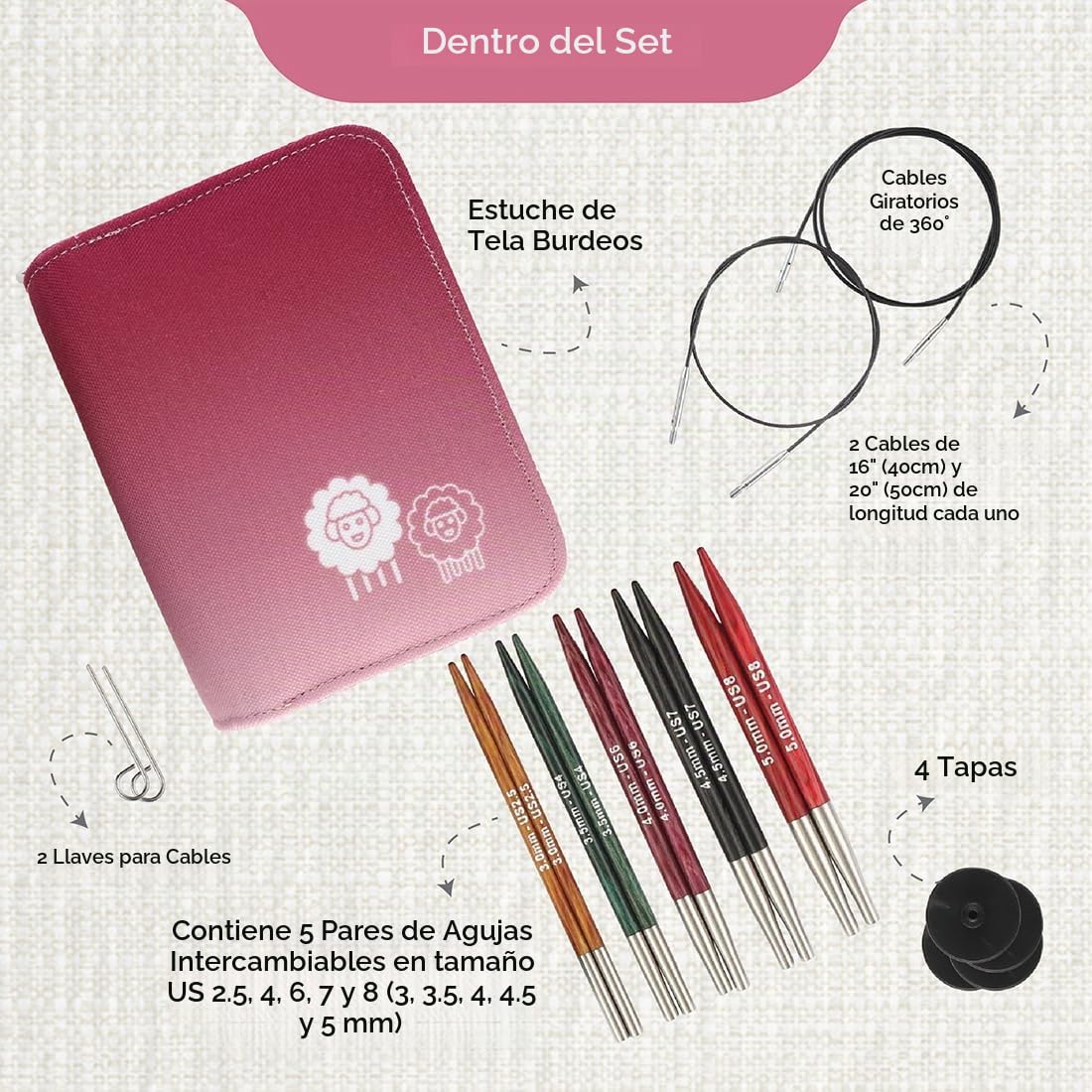 KnitPro Dreamz Starter - Juego de agujas circulares intercambiables de 10 cm, 5 tamaños (3 mm a 5 mm)