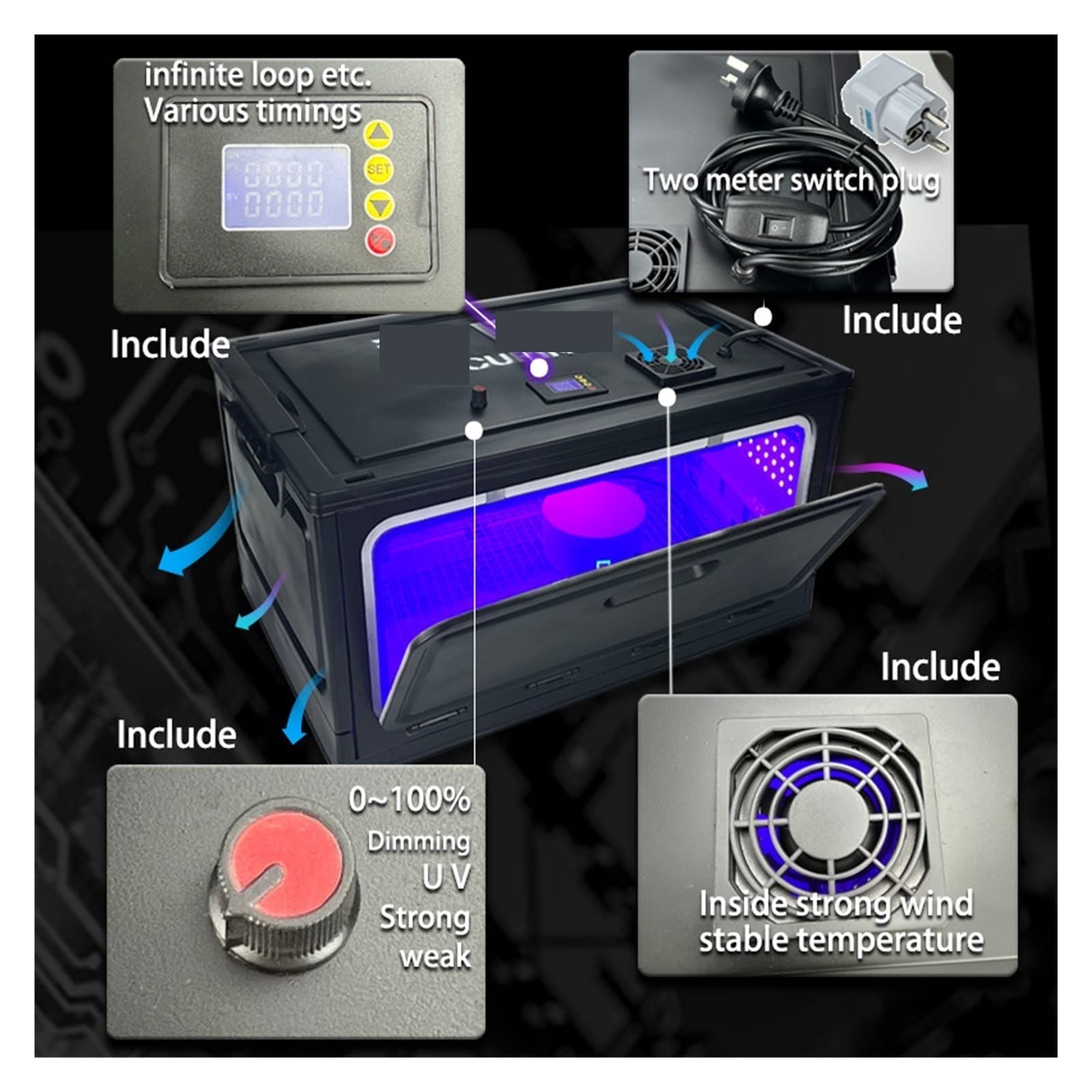 UV-Lampe, Dimming Curing Box LED UV-GEL-Lampenmaschine UV-Lichthärtung 3D-Drucker Harz UV-Kleber Öl Glas Tinte Farbe Siebdruck Telefon(395nm)