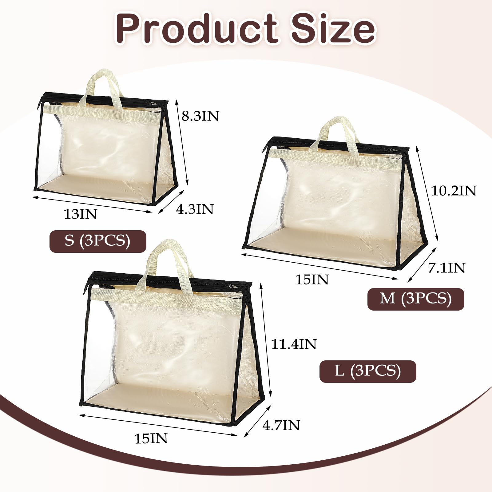 9 Pcs Clear Dust Bags for Handbags, 3-Sizes Purse Storage Organizers with Zippers and Handles, Hanging Handbag Storage, Dust-proof Purse Protectors, Gift for Mother Wife Sister Girlfriend-Light Yellow