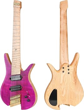 Headless Electric Guitar, 8 String Fanned Fret Travel Guitars Purple