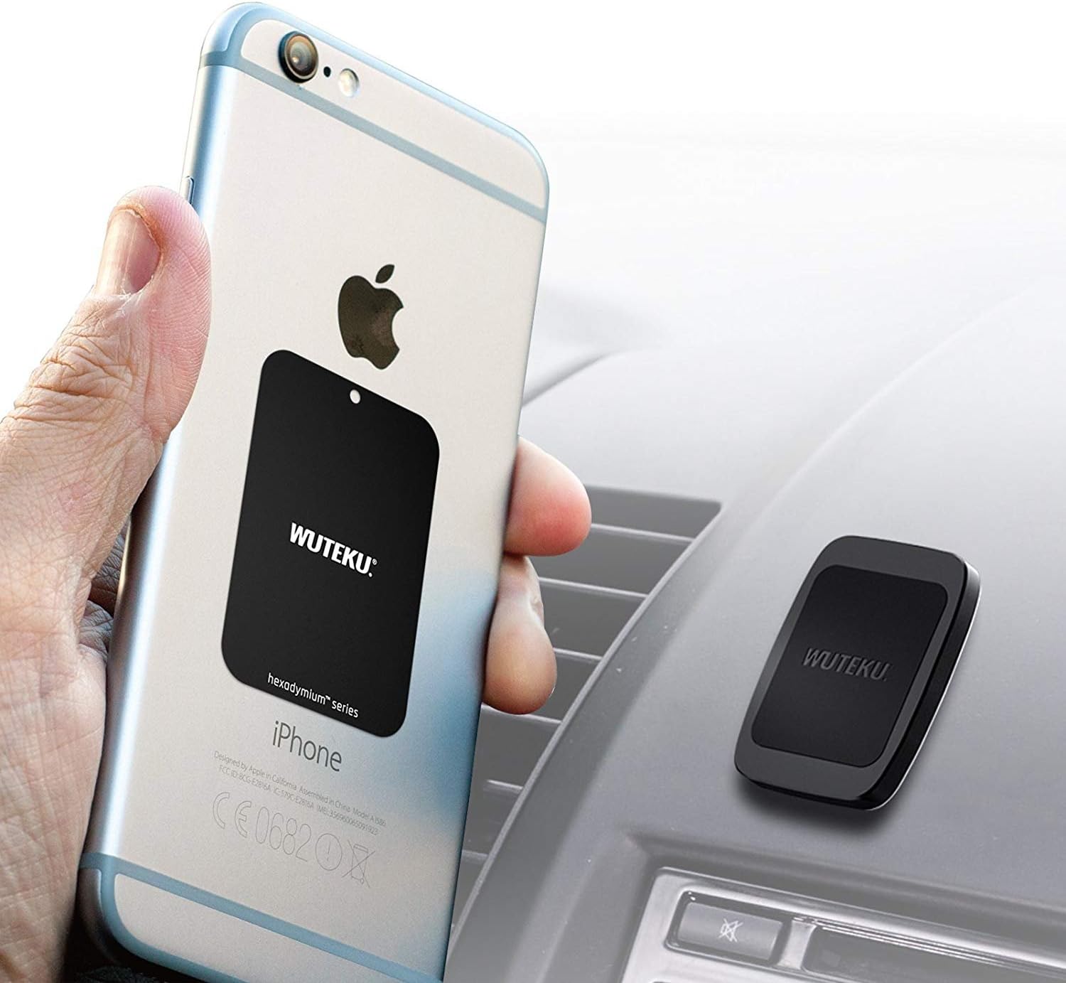 Wuteku Best Flat Car Phone Holder 100% Universal Magnetic Dashboard Mount Kit For All Vehicles Phones & Tablets | iPhone 11 12 13 14 X 8 7 Samsung All Models | 2 Plates Inc 3M
