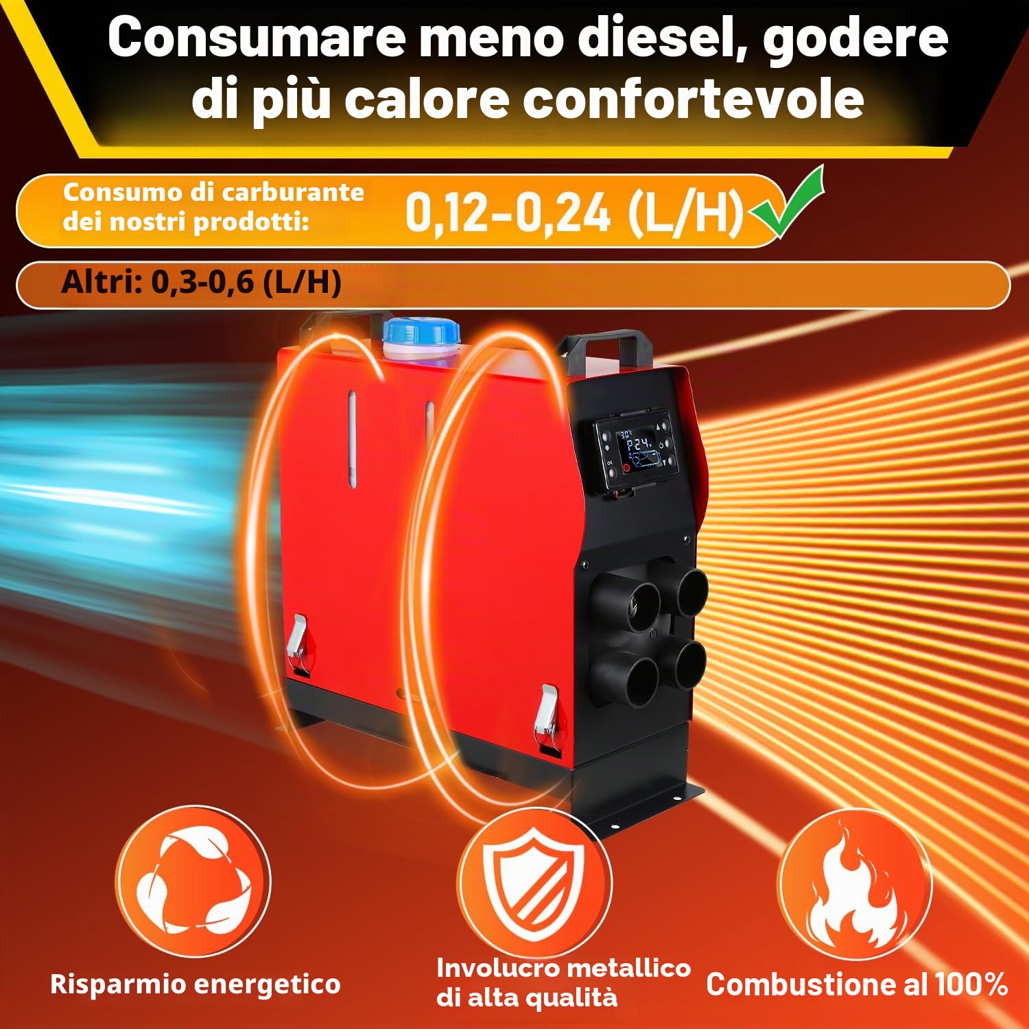 Ikodm Riscaldatore Diesel da 12 V, 8 kW, Riscaldamento Diesel da Parcheggio, Riscaldamento ad Aria Diesel con Telecomando, Interruttore LCD, Monitor silenziatore per Camion, Camper, Barche Auto