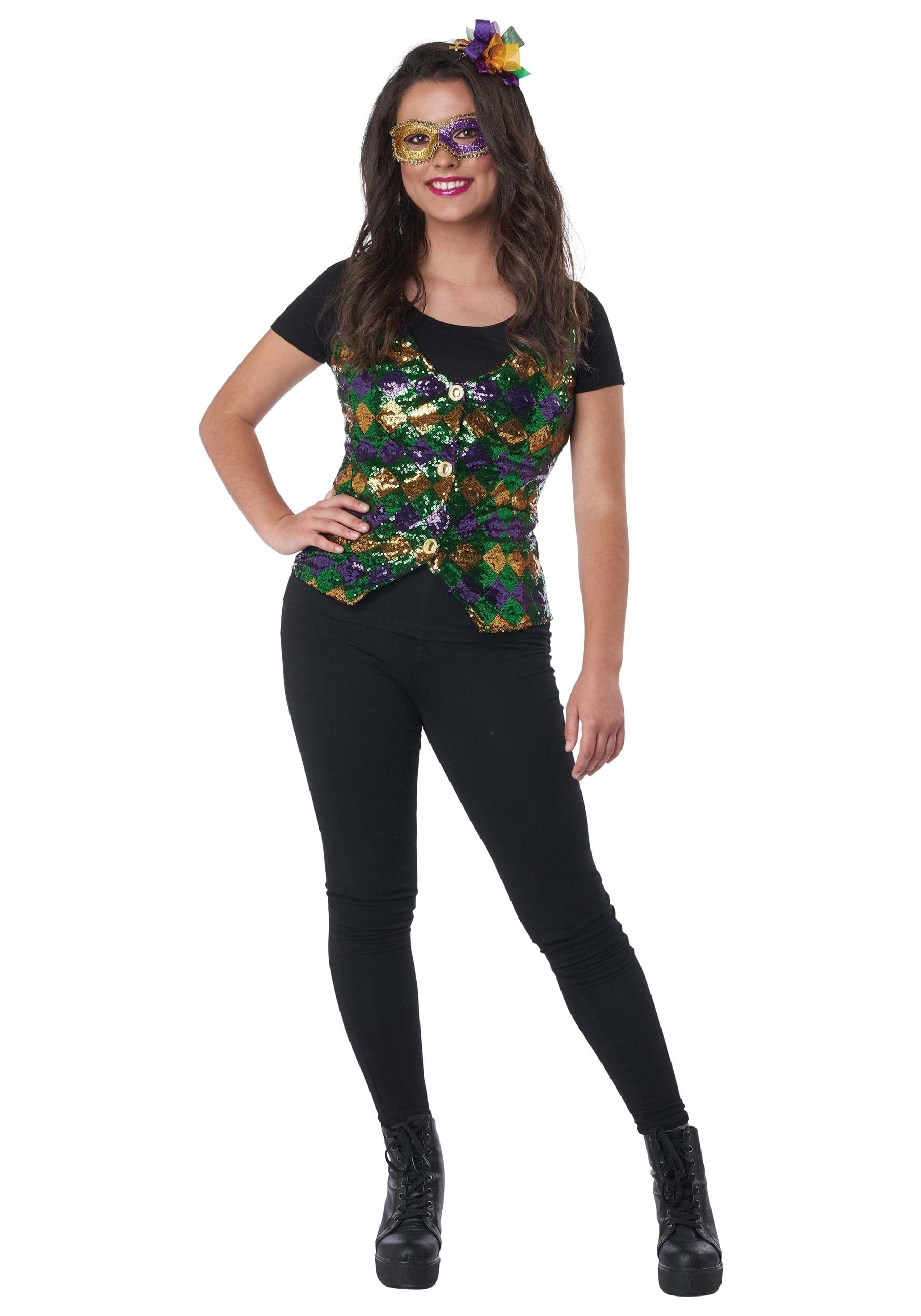 California Costume Collections Sequin Carnival Set Mardi Gras Moomba Festival Adult Womens Costume Vest - S/M (6-10)