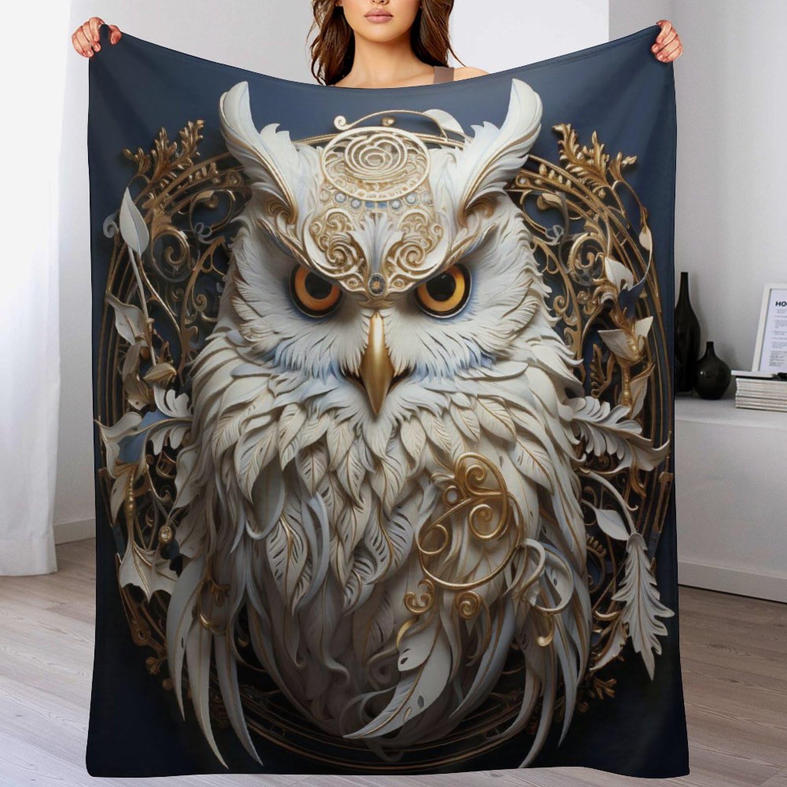 Couverture hibou polaire flanelle 180×200cm, plaid chaud de chambre et camping