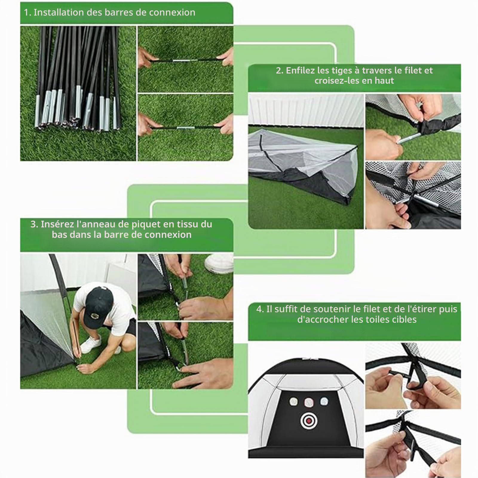Filet de pratique de golf Tri-Turf 10x7 pieds (3,00x2,00 m) pour coup d'approche avec cible en nylon à bruit réduit