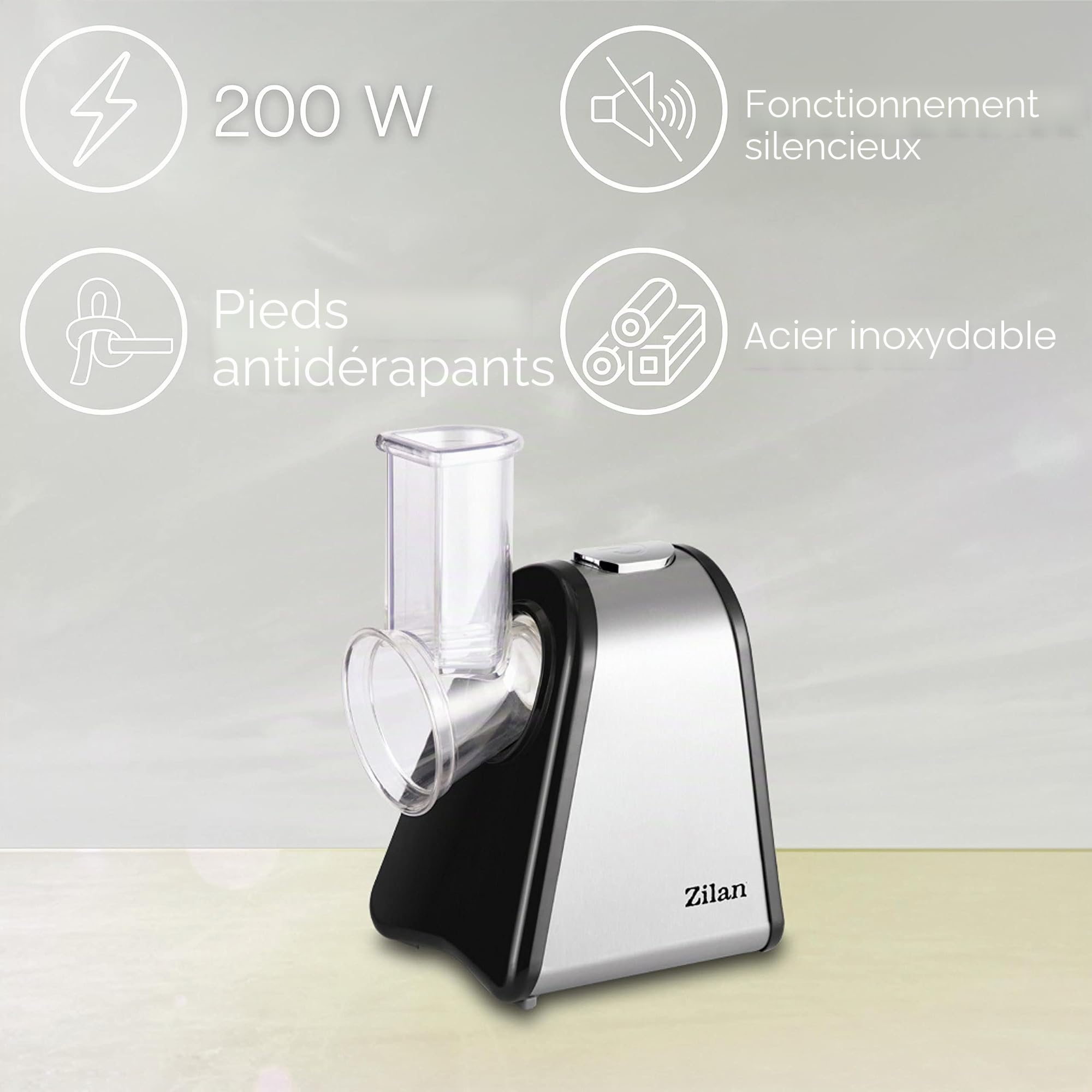 Râpe de cuisine électrique | 200 W | 4 embouts | tambours en acier inoxydable | mandoline électrique robot de cuisine râpe multifonction | râpe électrique |