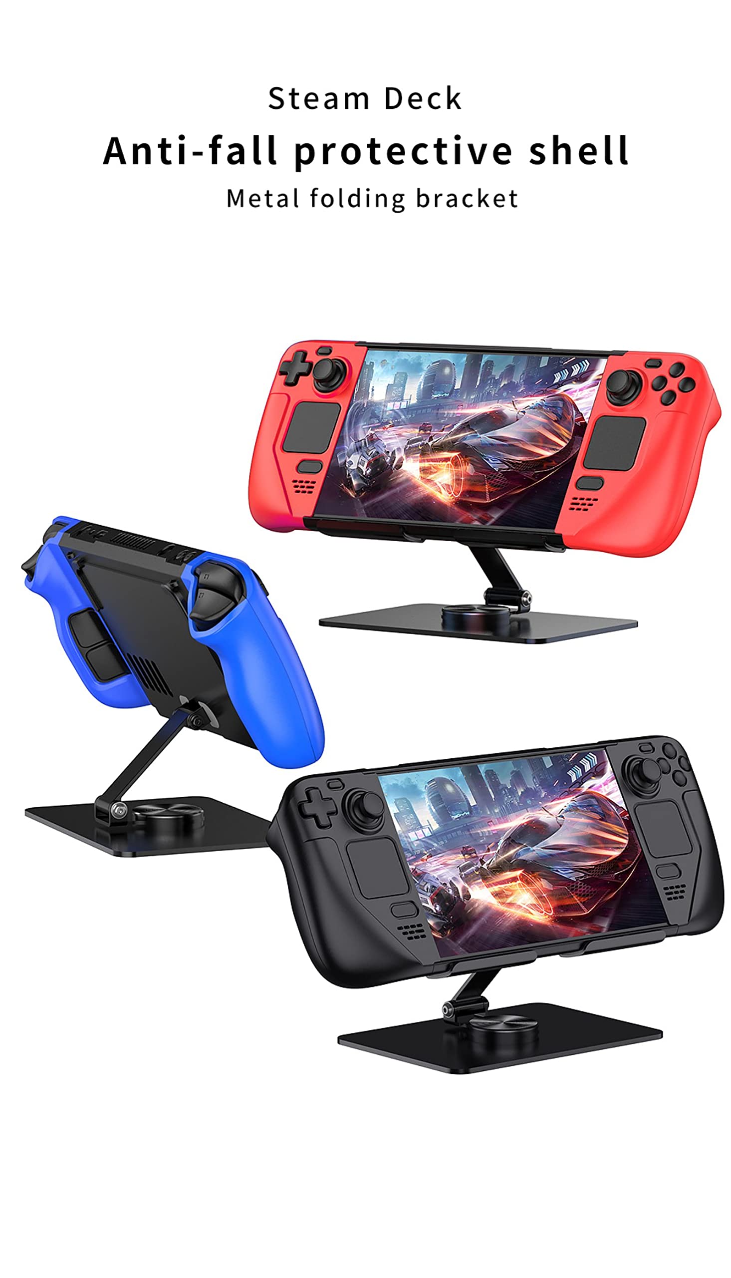 COQUE Funda de consola de juegos de mano para Steam Deck, funda de protección contra caídas, soporte plegable de metal, juego 2 en 1 para juegos móviles Steam Deck-Negro