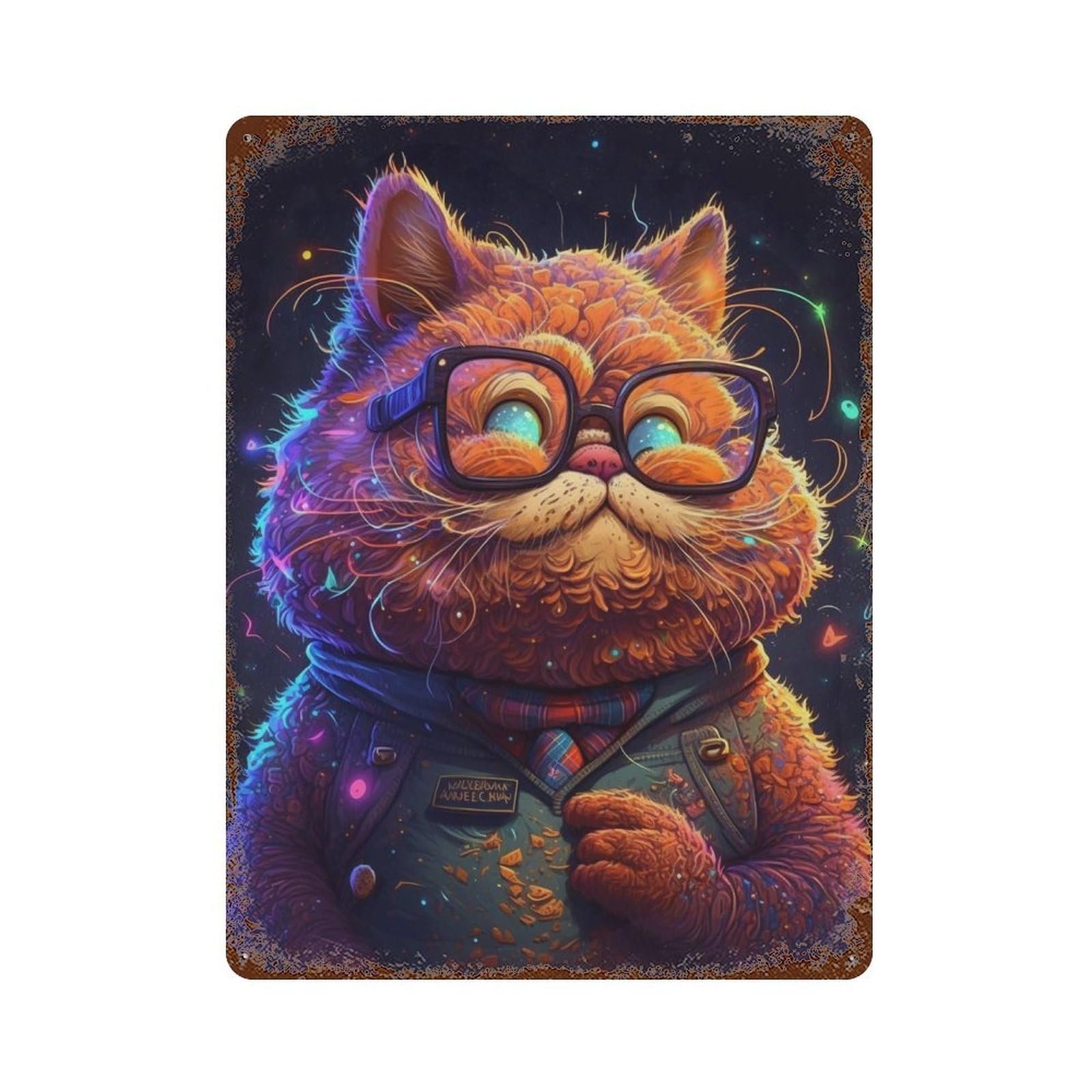 Cosmic Cat Explorer-3 Weathered Tin Sign 15.7"x11.8", Farmhouse Wall Decor for Garage, Pub Or Kitchen