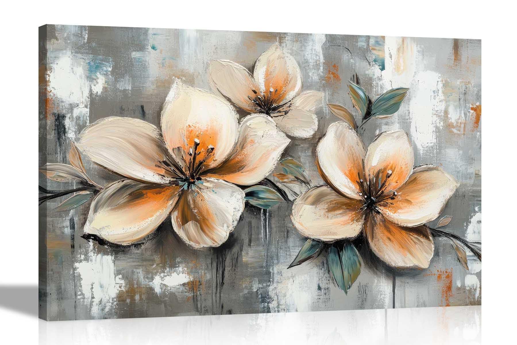 Artley Prints - Abstract Rustic Cream Flowers Canvas Art Pictures Home Decor Living Room Wall Prints Bedroom Hallway 76 x 50cm (30 x 20 inches)