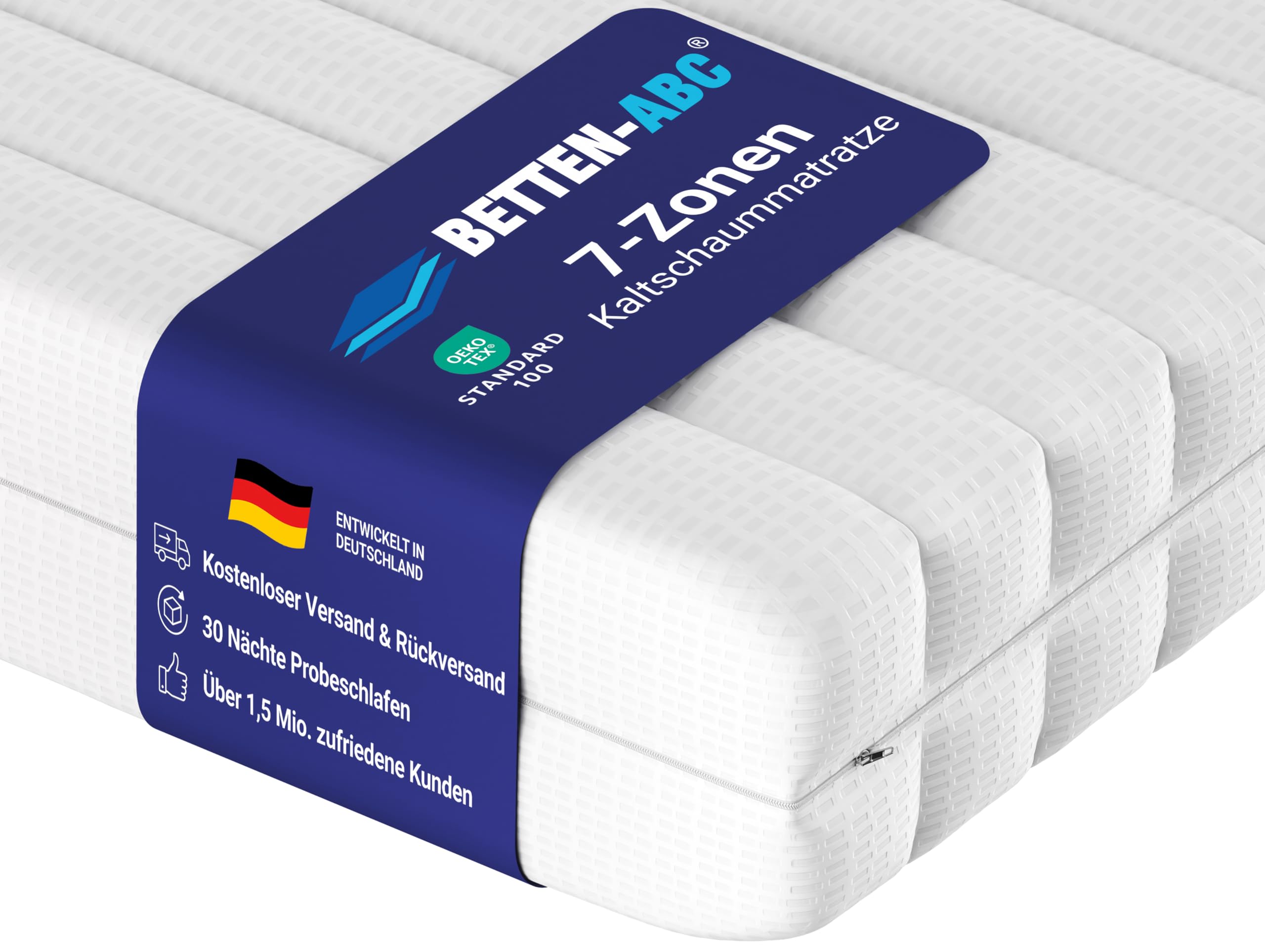 Betten-ABC - Matratze (KSP-500) - 90x200 cm - Wendematratze mit 2 Härtegraden (H2/H3) - 7-Zonen Matratze aus Hybridschaum - Hypoallergen & Antibakteriell - Oeko-TEX® Zertifiziert - Paketlieferung