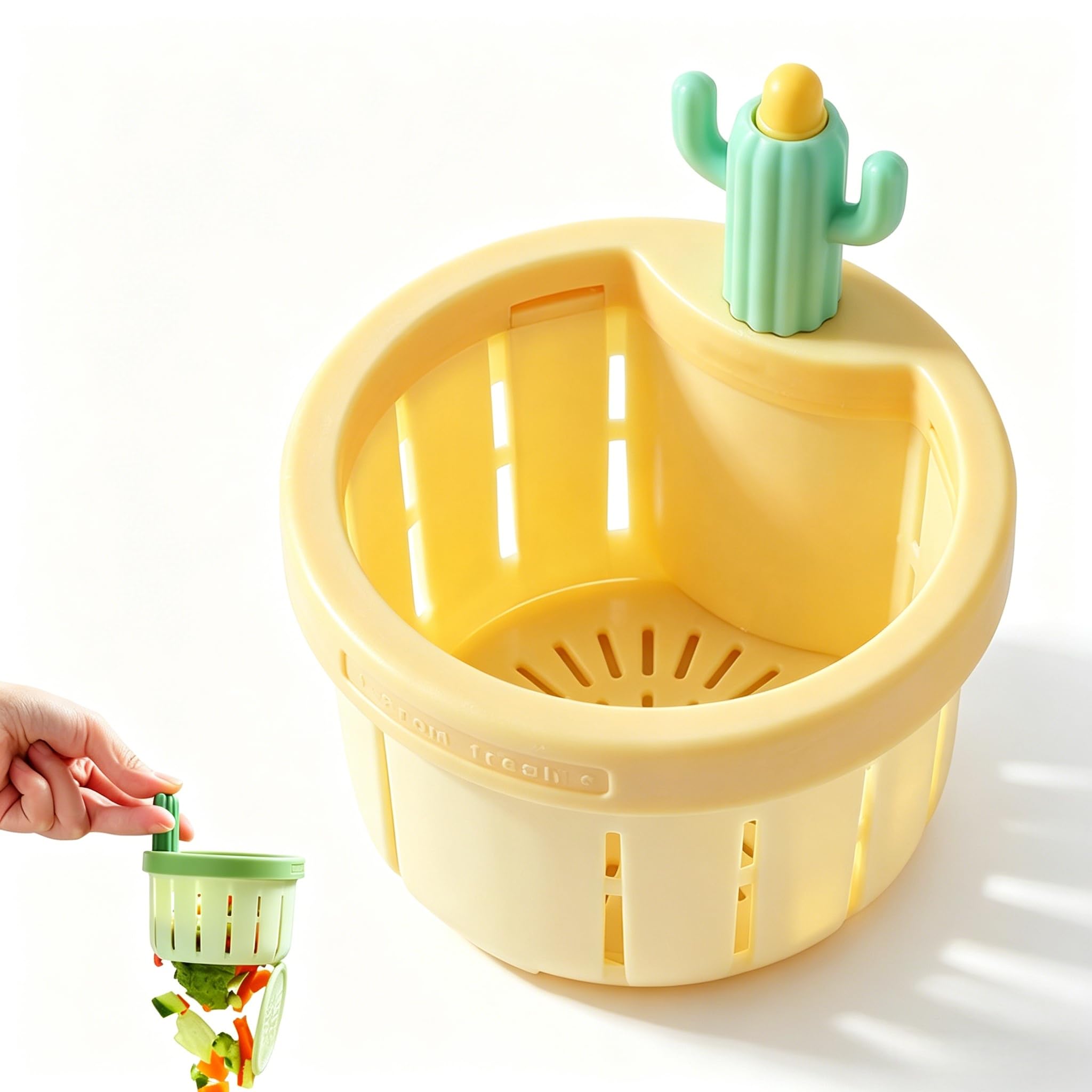 Cactus Sink Strainer, Cactus Kitchen Sink Drain Strainer, Press Automatic Dumping Basket, Handy Kitchen Accessory (Yellow)