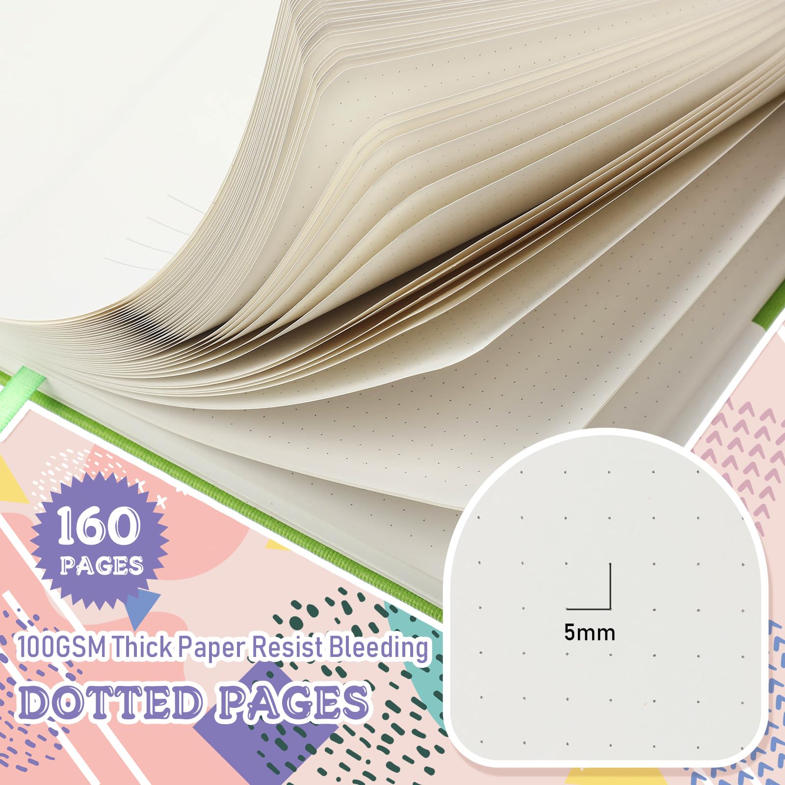 Chiisong Paquete de 10 cuadernos de puntos a granel, cuaderno de cuadrícula de puntos A5 con papel de 100 g/m², diario punteado de tapa dura de cuero con 160 páginas para mujeres y hombres,