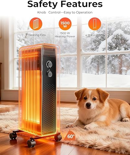 Miniatura 2 de ZAFRO Calentador eléctrico de 1500 W con termostato ajustable, protección contra sobrecalentamiento y vuelco, bajo ruido, calentador portátil