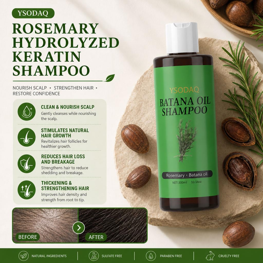 Organic Rosemary Hair Growth Shampoo for Women and Men | Natural Thickening & Strengthening, Hydrolyzed Keratin, For Thinning Hair & Hair Loss