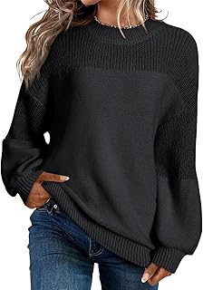 Women's Casual Long Sleeve Sweaters Loose Crewneck Knit Solid Pullover S...