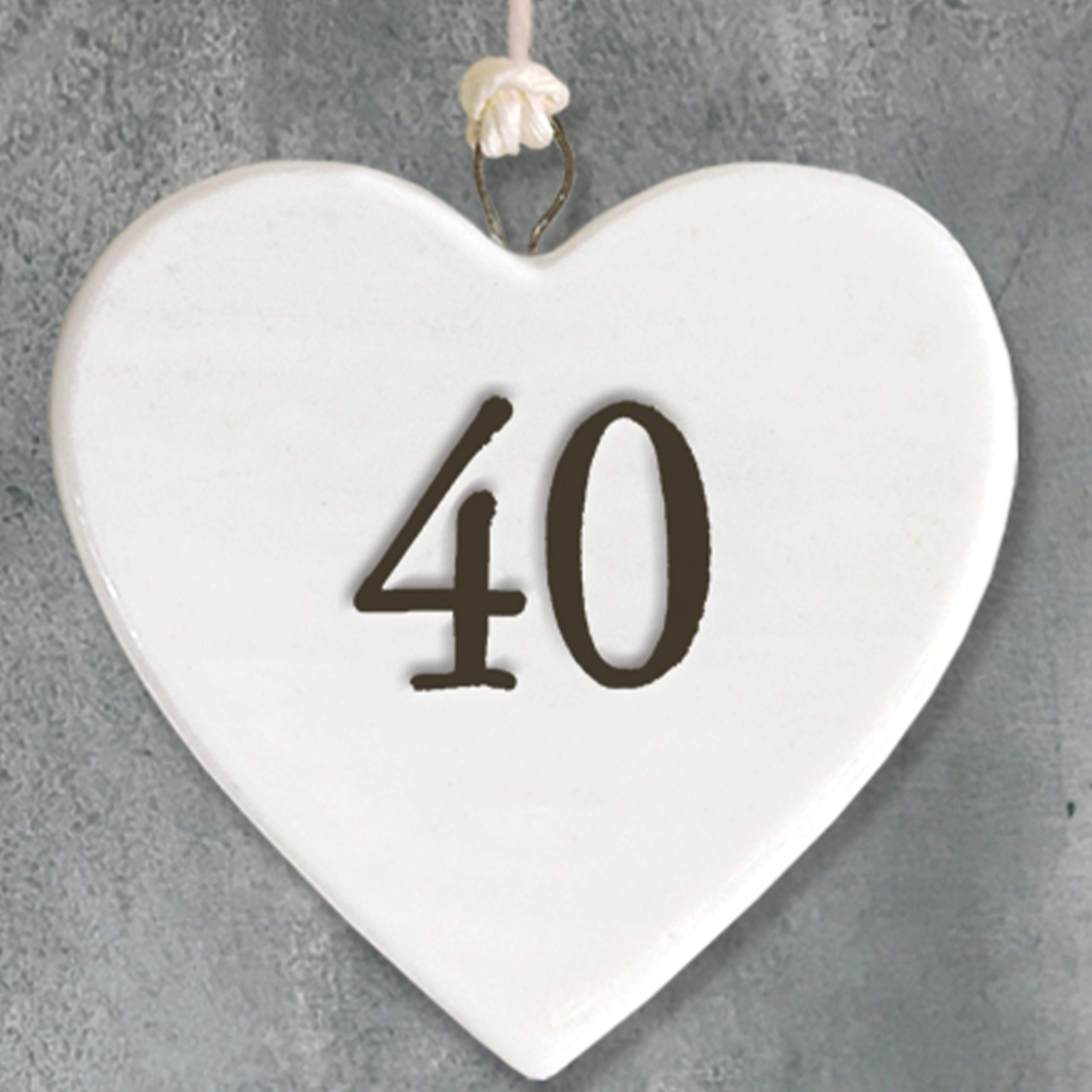 Pebble Eleven Porcelain Heart Tag Age 40 Birthday Gift Hanging String Sign Plaque Keepsake 4cm