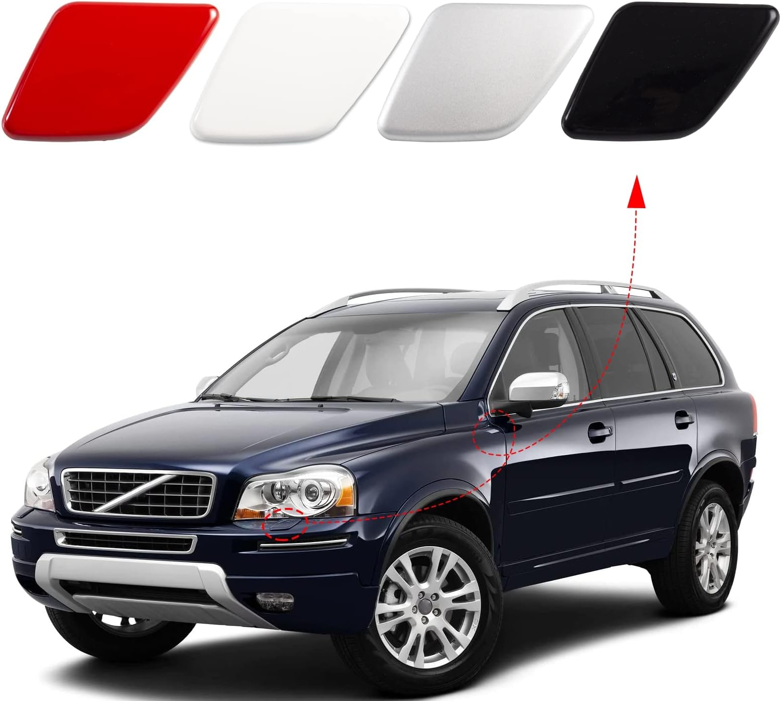 Front Bumper Headlight Headlamp Washer Jet Spray Nozzle Cover Cap Fit for Volvo XC90 2007 2008 2009 2010 2011 2012 2013 2014 39875253 39875254 (Black, Right Passenger Side)