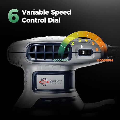 Miniatura 3 de Lijadora orbital aleatoria de 5 pulgadas con freno, lijadora de palma eléctrica de 3.0 amperios, 6 velocidades variables, lijadora eléctrica de