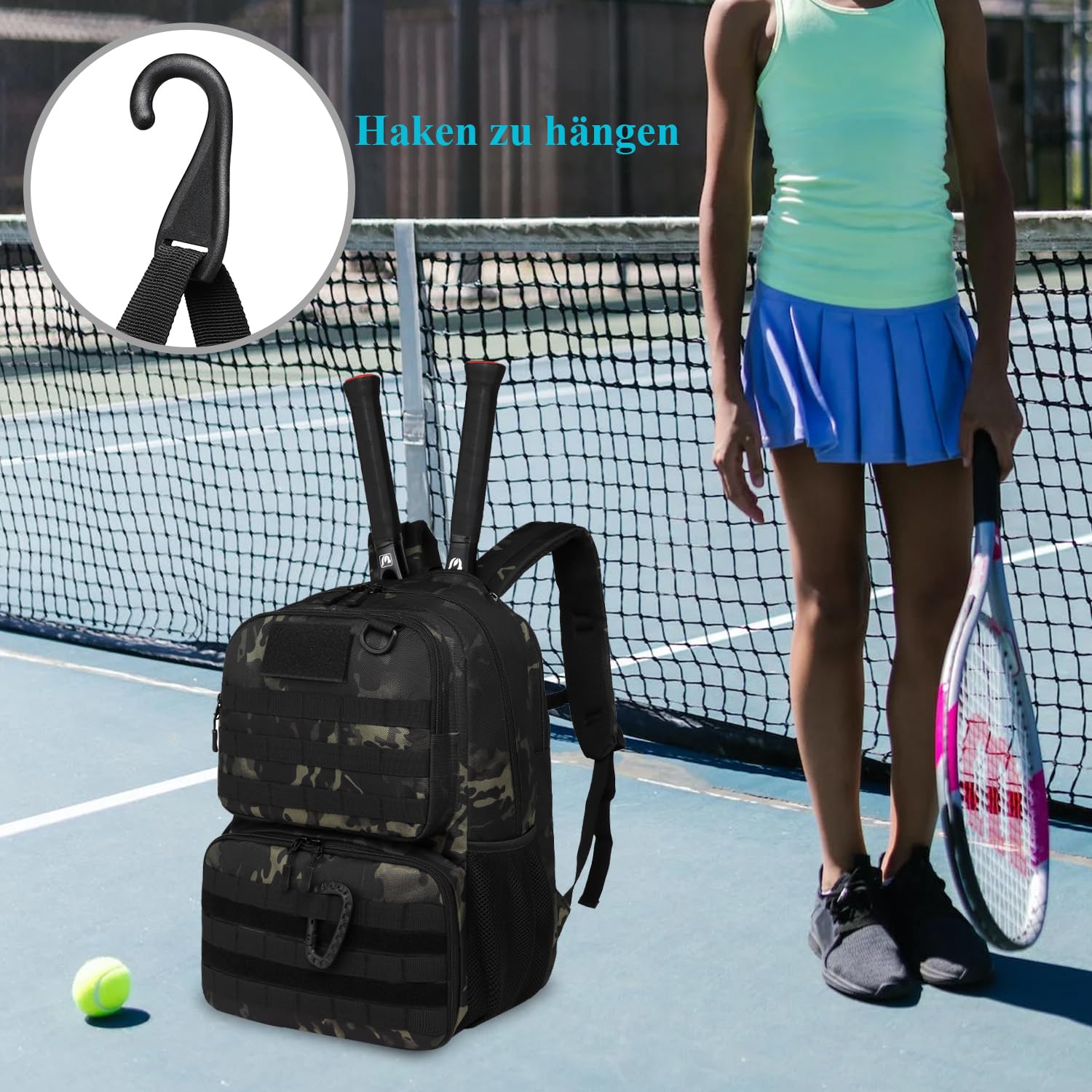 Zaino da Tennis con Scomparto per Scarpe e Protezione per la Racchetta Borsa da Tennis tattica per Donne/Uomini Borsa Sportiva