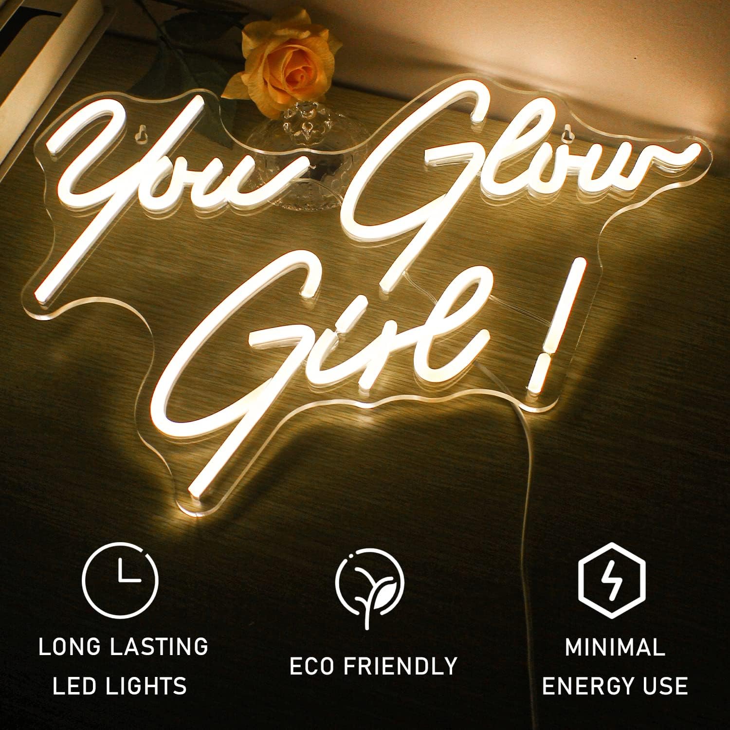 You Glow Girl Neon Sign Led Warm White Word Neon Light Up Signs for Wall Decor Usb Letter Neon Lights for Bedroom Home Wedding Birthday Party Girls Gifts - Image 5