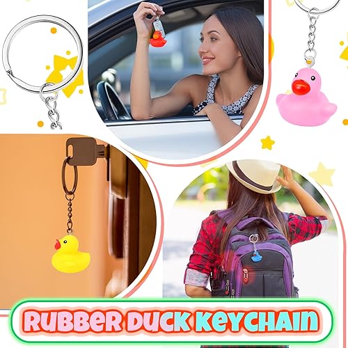 Miniatura 5 de Deekin 60 llaveros de goma de pato de 2.17 pulgadas, llaveros pequeños pequeños chirriantes lindos juguetes coloridos a granel, adornos a granel