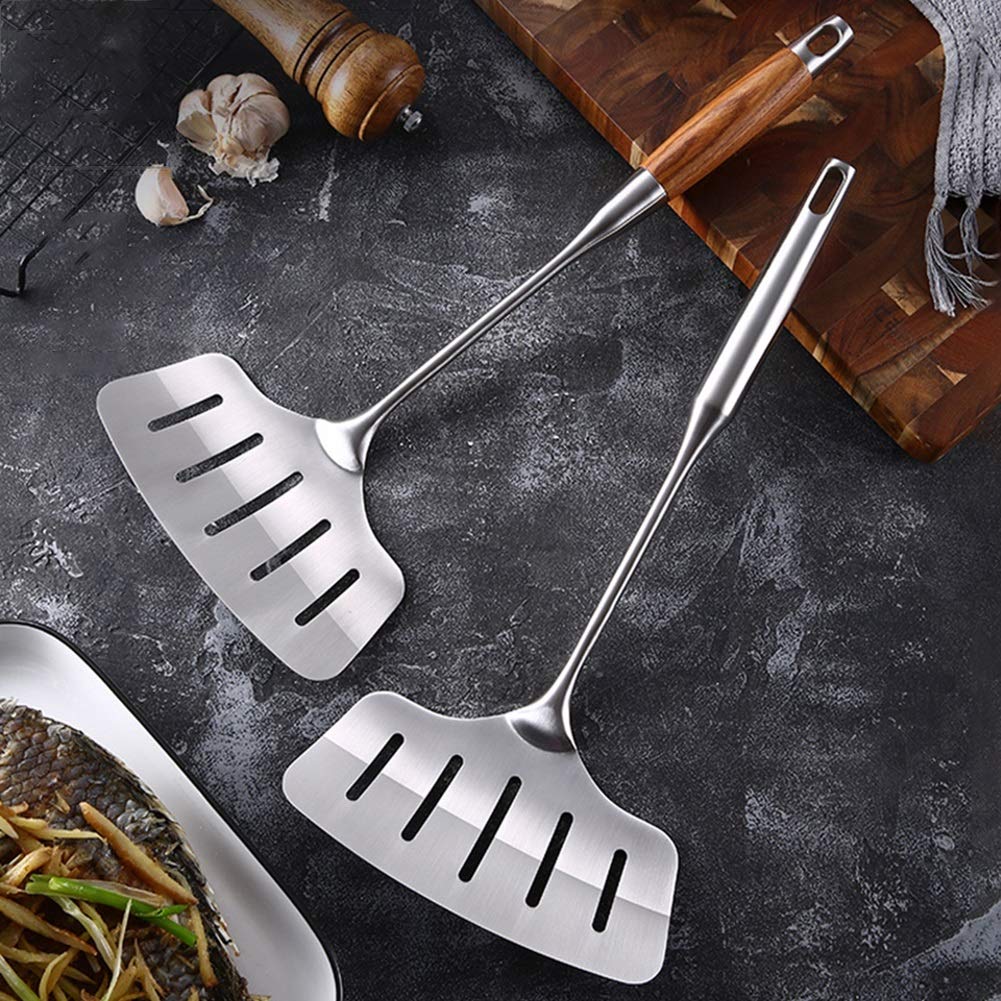 Küche Rutschfester Edelstahl-Fischbratspatel Leaky Shovel Steak Cookware (Color : A)