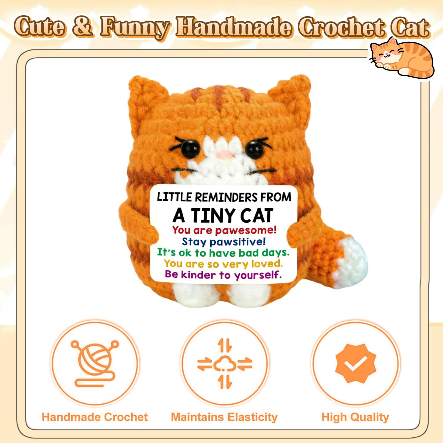 Positive Crochet Animals Emotional Support Pulsh Crochet Cat - Easter Inspirational Gift for Cat Lover Woman Daughter Friends Coworker Her Him Birthday Self Care Affirmations Gift Positive Potato - Image 7