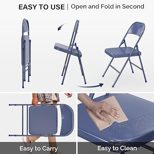 Miniatura 7 de VINGLI Sillas plegables con marco de metal de acero, capacidad de 350 libras, duraderas, portátiles y versátiles para uso en interiores y