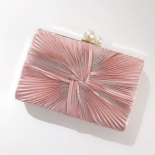 Vista 5 de RAN Bolso de satén con cierre de perlas sintéticas, bolso de banquete para mujer con cadena cruzada (color rosa)