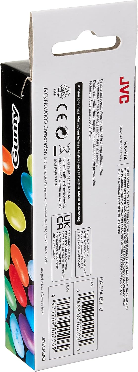 JVC Gumy in-Ear Wired Headphones Earphones Compatible with iPod, iPhone, Samsung - Black